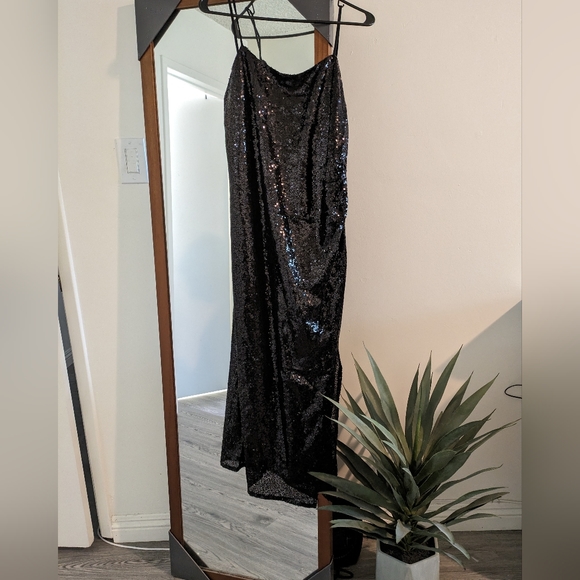 [NEW W TAGS] Nordstrom Open Edit Black Sequin Midi Dress - Picture 2 of 3